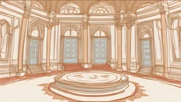Vector. Digital painting, Istanbul. Inside royal little palace. Minimal. color. 2D animated.