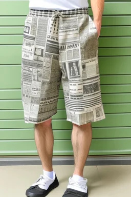 Man's news paper pattern long shorts