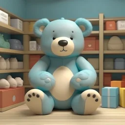 3d imge of big teddy sit on middle of baby shop or baby store