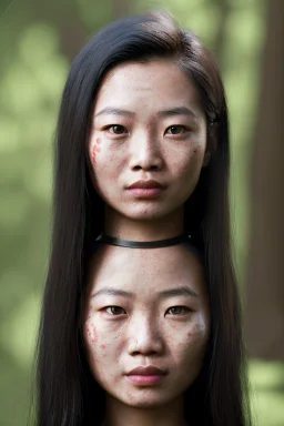 Thailand girl head portrait, warrior costume, village, meditation, woods, cyberpunk, 8k quality