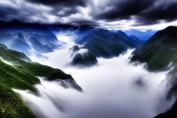 Epic cloud landscape, big epic mountains,waterfall, Ultra hd, 4k, Photography, hyperrealistic