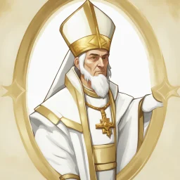 game avatar, man, portrait, pope priest, religion, white robe, gold, medieval