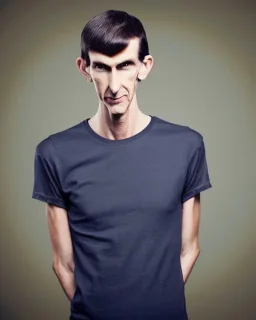 a tall rattled guy with short dark hair tousled on top, a long neck and long limbs and is wearing a t-shirt with a shirt over and skinny jeans