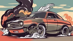 Cartoon drifting oldschool car burnout logo