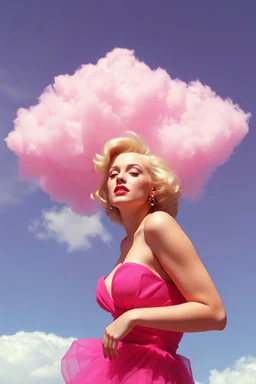 A plastic pink cloud floating through marilyn monroe