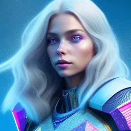 A portrait of a full body crystalised blue pink queen,smiling face, blue eyes, long blond hair, atmospheric, realistic, unreal engine, lighting, octane render.
