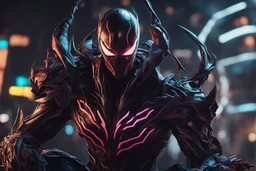 Machine symbiote in 8k solo leveling shadow drawing, shaco model, Halloween theme, neon lights, intricate details, highly detailed, high details, detailed portrait, masterpiece,ultra detailed, ultra quality