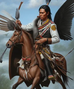 black hawk, native american warrior, mature, long black hair, big muscles, black fabric coat like wings