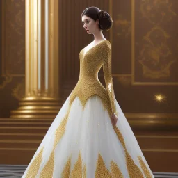 pltn style, beautiful photorealistic princess leia, hazel iris, tall, slender, long hair, smooth, flawless skin, deep, mysterious eyes, white and gold gown, intricate beading, sparkling jewels, diamonds, rubies, regal, dignified, graceful, fluid, ethereal quality, light steps, roses, jasmine scent, shimmering light, spirit, hope, joy, mortal, extraordinary beauty, charm, mystery, legend, fascination, cute big circular reflective eyes, Pixar render, unreal engine cinematic smooth, intricate