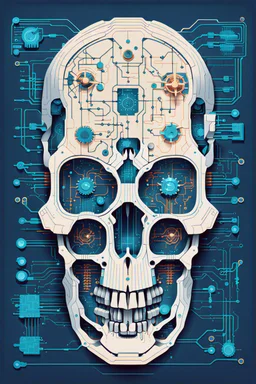 FLAT VECTOR LAYERED IMAGE OF CYBERNETIC SKULL PARTS IN A SCHEMATIC