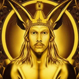 Portrait of Lucifer symmetric realistic with golden crown