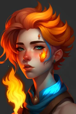 girl non binary fire genasi fire hair ask skin