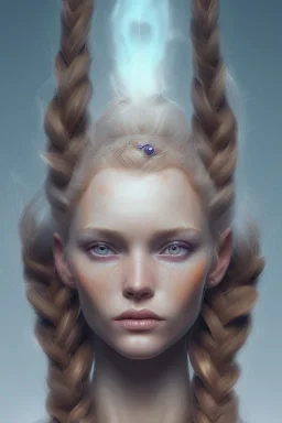 Woman, corpo intero, beautiful, orange hair, two braids, bangs, blue eyes, big eyes, freckles, long eyelashes, Frozen, 8k resolution concept art by Greg Rutkowski