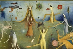 the surreal gardens of heavenly delights by artist "Leonora Carrington" and "Leonardo da Vinci"