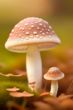 Cute mushroom, soft colors, one baby mushroom and mama mushroom