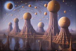 a surreal noctilucent city with arches, domes and rivers by artist "Leonora Carrington",by artist "Agostino Arrivabene",by artist David Inshaw"