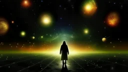 matrix universe, space, planets, god creation walking on the light