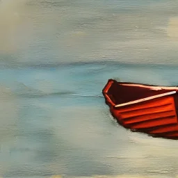 Small broken boat, lonely, displaced and wandering in the sea, abstract expressionism