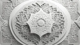 Hyper Realistic Beautiful Perfect-Symmetrical-Light-Grey Islamic Pattern Design On White Background.