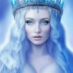 portrait of the most gorgeous, stunning, beautiful ice queen goddess with large wolf, intricate crystal ice crown, 8k resolution, high-quality, fine-detail, ornate, digital art, detailed matte, volumetric lighting, brian froud, howard lyon, selina french, anna dittmann, annie stokes, lisa parker, greg rutowski,