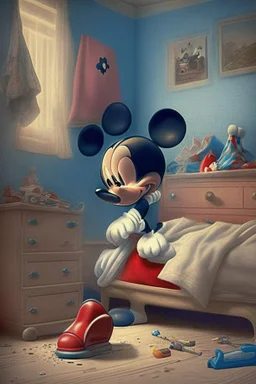 Mickey Mouse cleaning his room