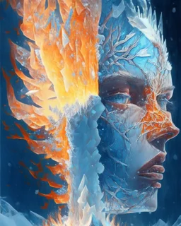 the anatomy of a human head made of snow, crystal ice and fire , an ultrafine detailed painting by whadatobexy, octopath traveler, vanitas, angular, altermodern, surreal