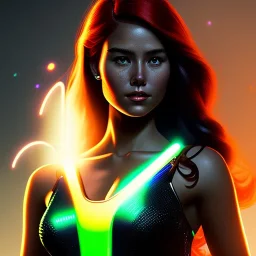 portrait of mary jane watson, red hair, green eyes, black tanktop, intricate, elegant, glowing lights, highly detailed, comic style, artstation, concept art, smooth, sharp focus, illustration, art by wlop, mars ravelo and greg rutkowski