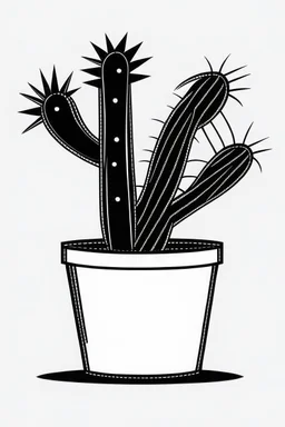 Very Simple, very Bold outlines, black and white, no shadows, cactus in a pot