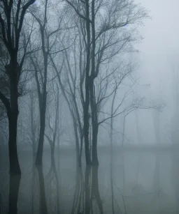 christmas tree in a misty swamp