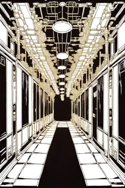 Corridor in the dark, line arts, manga style