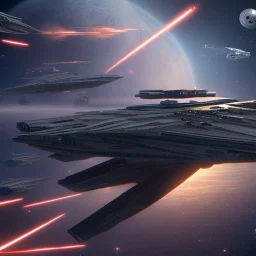 A capital ship Star Wars space battle in space over Jakku.