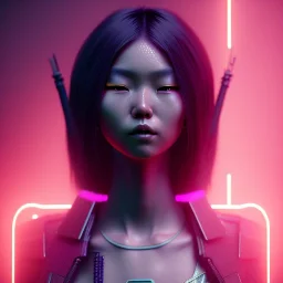 Asian Woman, rock hair, samurai, cyberpunk, neon, highly detailed, art stations, concept art, smooth, unreal engine 5, god rays, ray tracing, RTX, lumen lighting, ultra detail, volumetric lighting, 3d, finely drawn, high definition, high resolution, gradient background