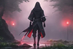 Itachi Uchiha in 8k nier automata artstyle, Uchiha Custom, neon effect, close picture, rain, fantasy world, intricate details, highly detailed, high details, detailed portrait, masterpiece,ultra detailed, ultra quality