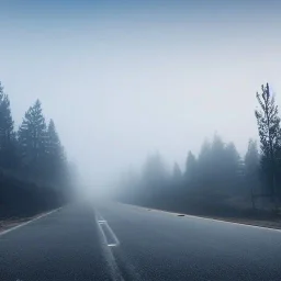  street view, foggy, muddy road , post apocalyptic.