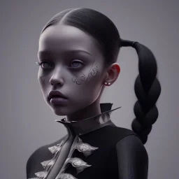 Celebrity Jenna ortega, black make up, wednesday black dress, wednesday hair, addams family wednesday style, hyper detail, octane render, unreal engine 5, photorealistic, 8k resulation