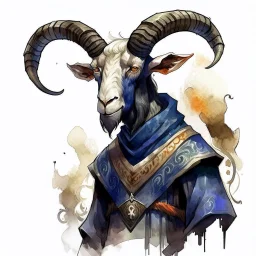 dnd, fantasy, watercolour, large strokes, stylistic, portrait, illustration, dull colours, black goat in a human medieval suit