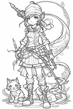 Outline art for cute Fantasy coloring pages with female Shinobi with psycho problems that always have fun, white background, Sketch style, full body, only use outline, Mandala style, clean line art, subtle shadows and clear and well outlined