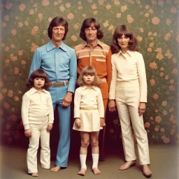 awkward family photo, all wearing the same type of clothes, 1970s