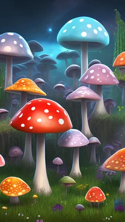 Mushroom field colorful