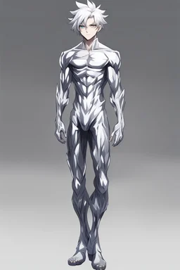 silver skinned anime man full body