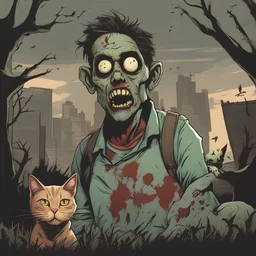 a zombie, a cat, comic book, illustration,