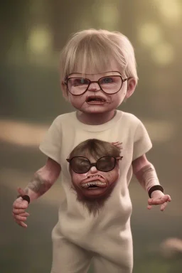 Dahmer toddler, full body, angry, bokeh, hyper realistic