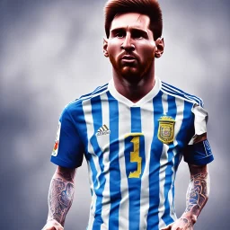 portrait lionel Messi dress argentina national team shirt, warrior, 8k, realistic, highly detailed