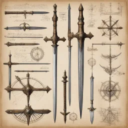 [Codex Atlanticus, Leonardo da Vinci (1478)] Design collection of the epic fantasy weapon. Engraved drawings (paper, liners, Infinite Painter, Adobe Illustrator + texture) Katana, Falchion, Claymore, Khopesh, Dao, Xiphos, Cutlass, Estoc, Ulfberht, Jian, Tulwar, Sabre, Kris, Makaira, Spatha, Gladius