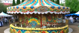 A tan food themed carnival designed in Navajo pottery painted by Claude Monet