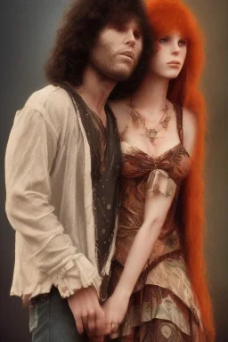 Jim Morrison and Pamela Courson ,music, NSFW, watermark, bohemian style , blurry,beautiful faces,elegant,roses, fantasy by anni dittman