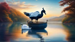 Enchanting, (yak), inside ((A practical storage container made of transparent material for easy organization)), with a peaceful swan gracefully gliding across a serene lake, symbols, intricate details, colorful, abstract, realism,