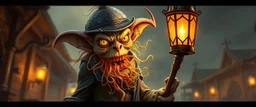 air brush 3d with pen outline,spaghetti western goblin edgy hero, shallow depth of field, warm lantern