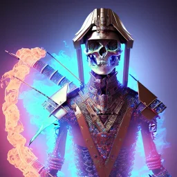 Futuristic Neon crystal skeleton samurai smoke glass fire water