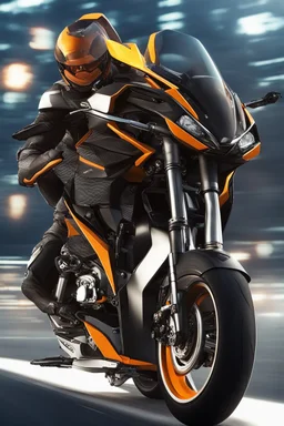 An advanced motorcycle with four wheels and a turbo jet in the A combination of ultra-advanced car and crazy Max fighter, super sporty, with color and nano technology